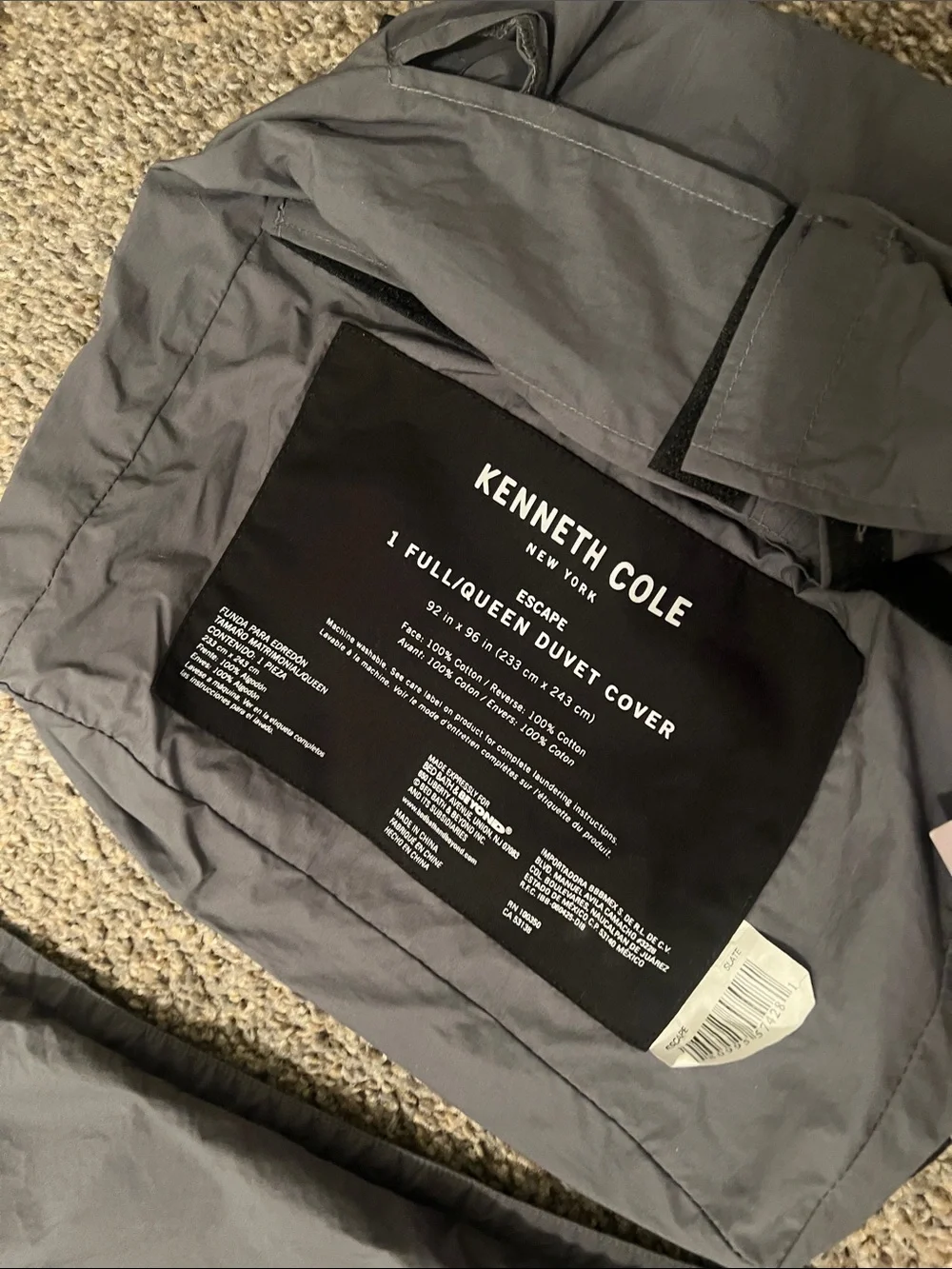 Kenneth Cole Gray Down Duvet Cover-Full/Queen size